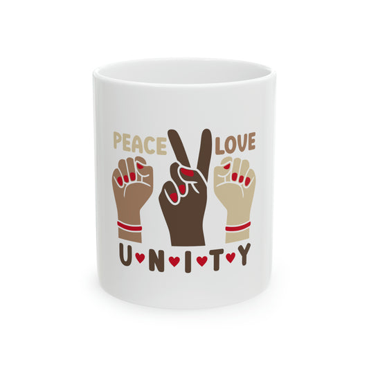 Peace Love Unity Ceramic Mug, 11oz